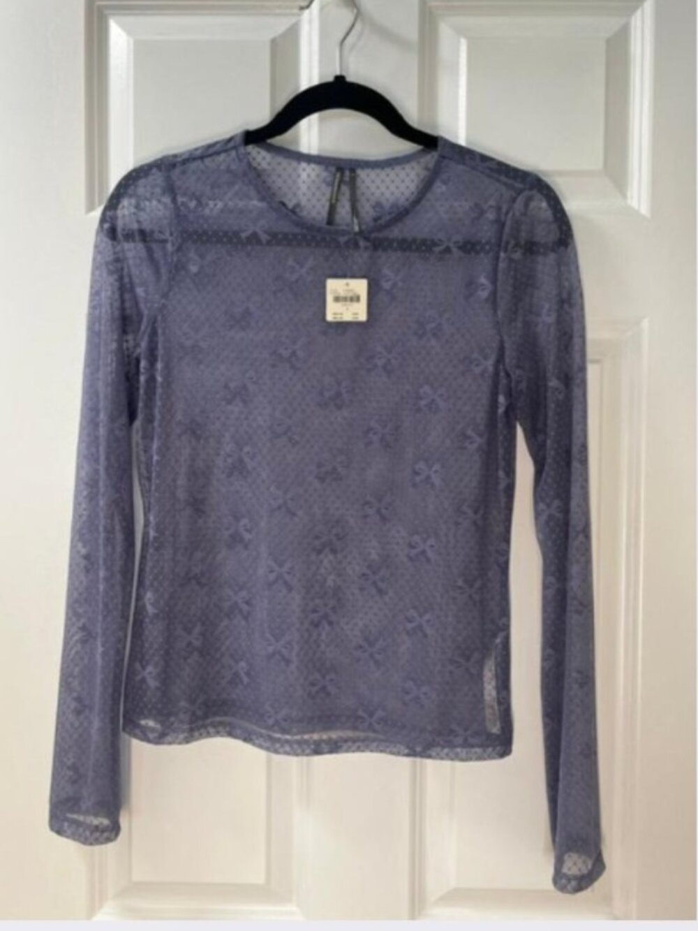 By Anthropologie Long-Sleeve Novelty Lace Top in Slate - Size Small - NWT - Picture 3 of 5